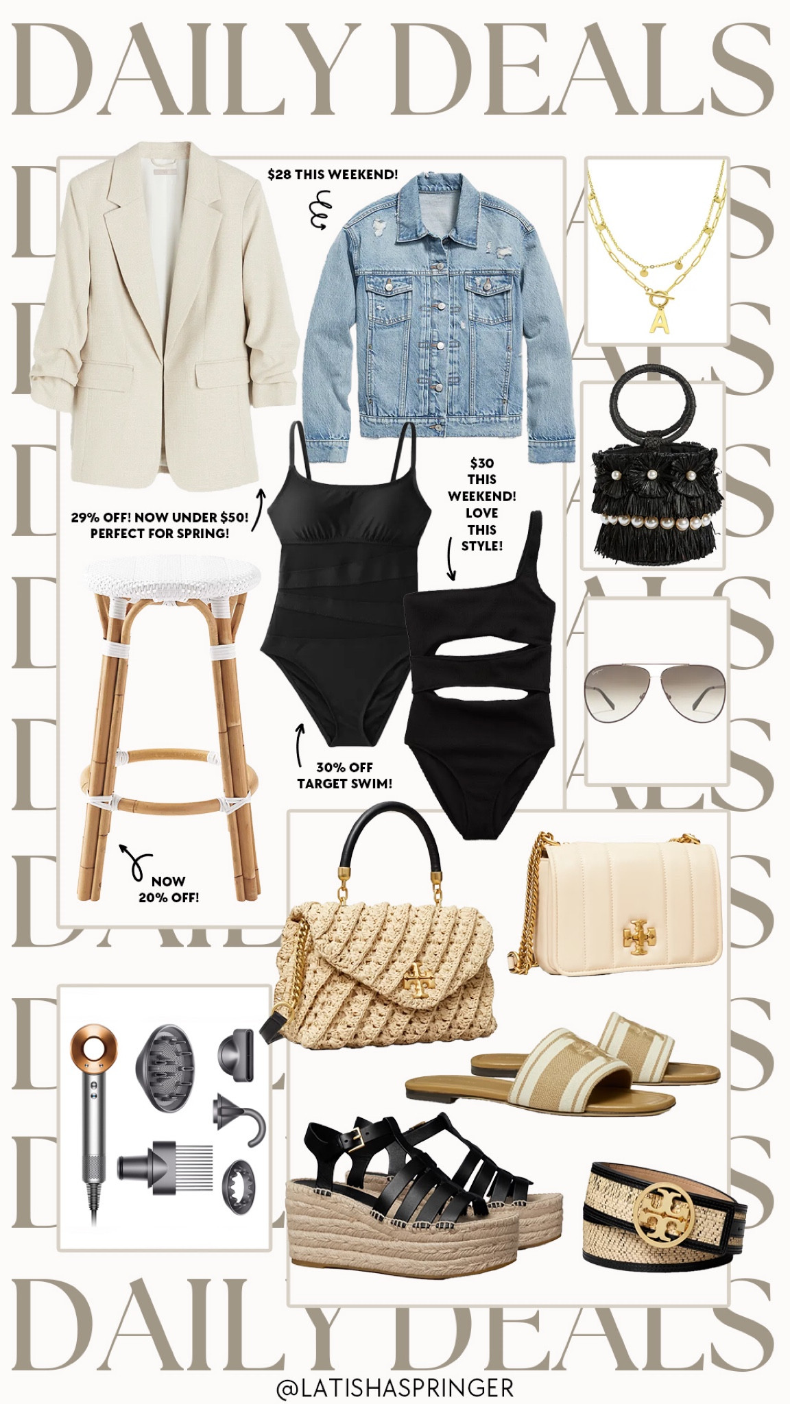 Daily deals! Denim jacket under $30, the coolest rattan bar stools, Tory Burch on sale and more!

#dailydeals

Target deals. Target swim. Chic black swimsuit. Cut out swimsuit. Tory Burch private sale. Designer raffia handbag. Dyson on sale. Designer sunglasses sale. Black statement beach bag. Gold layered initial necklace. Chic spring blazer. Chic spring style. Weekend sales. Weekend sale finds  

#LTKstyletip #LTKsalealert #LTKSeasonal