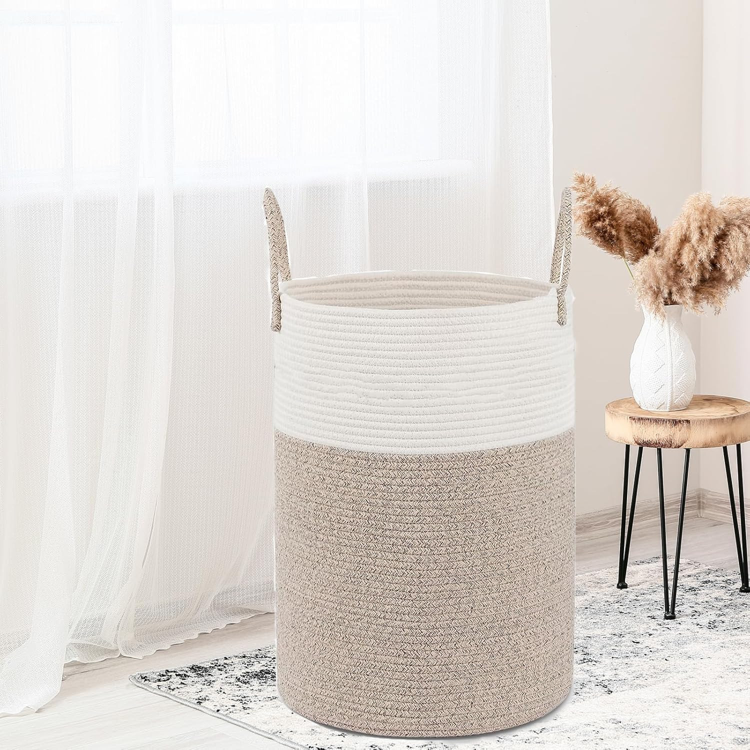 Laundry Hamper Cotton Rope laundry Basket, Large 72L Woven Clothes Hamper, Collapsible tall Laund... | Amazon (US)