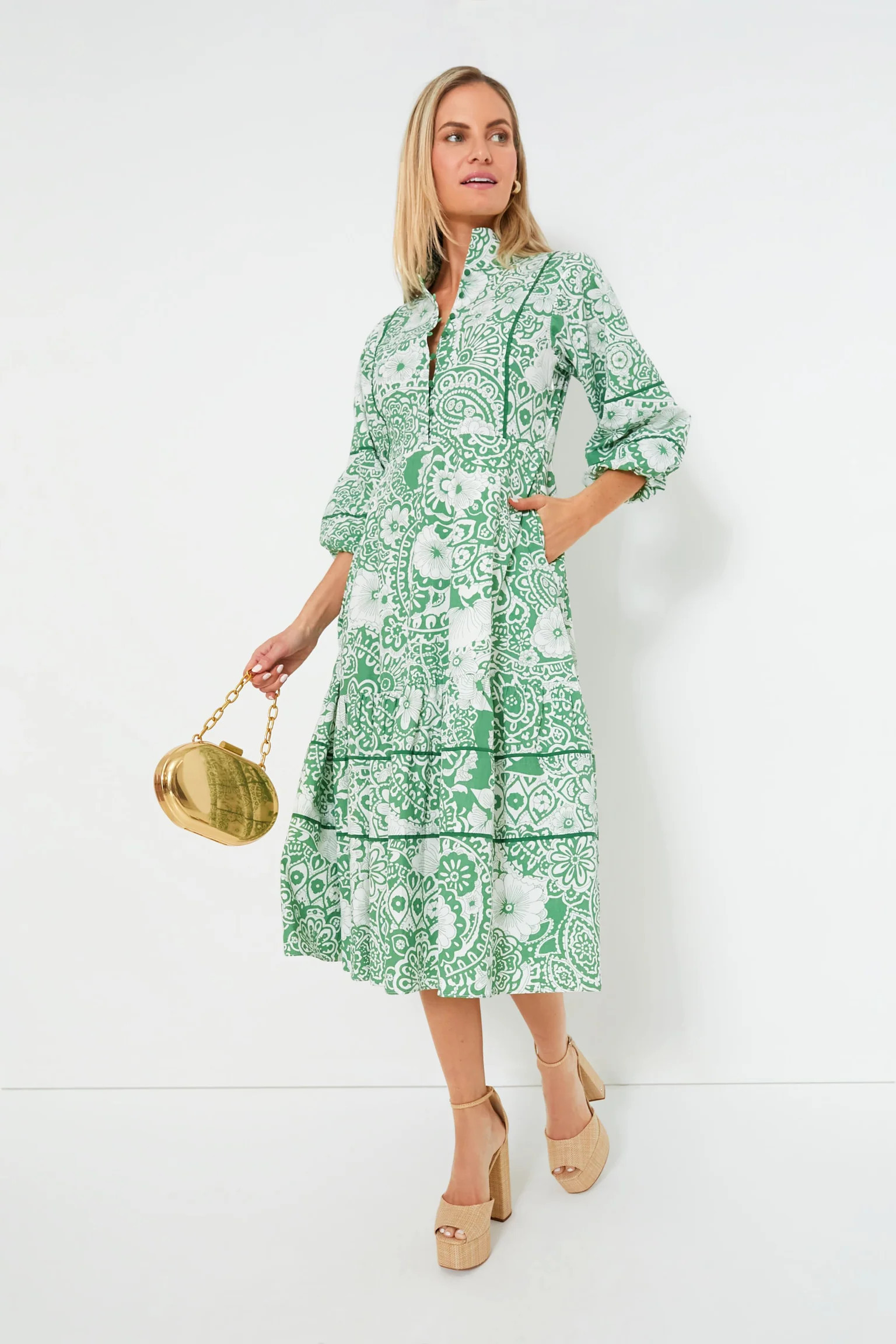 Green and White Floral Hillsborough Midi Dress | Tuckernuck (US)