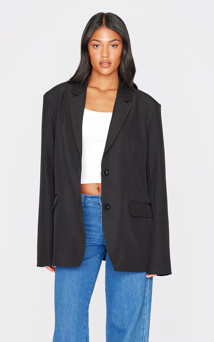 Tall Black Seam Detail Structured Oversized Blazer | PrettyLittleThing US