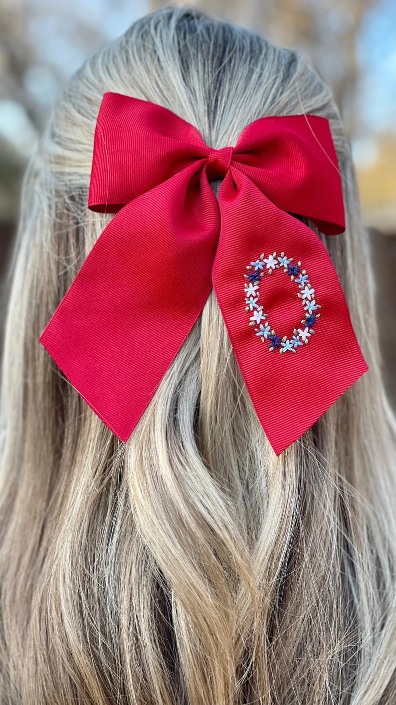 July 4th Floral Initial Hand-embroidered Bow | Etsy | Etsy (US)