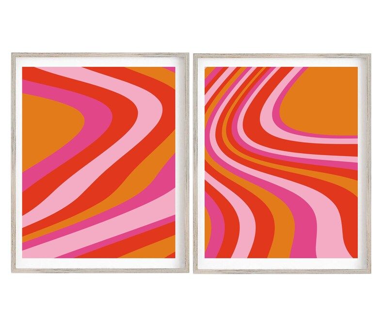 Set of 2 Retro Swirl Printables Abstract Wave Composition | Etsy | Etsy (US)