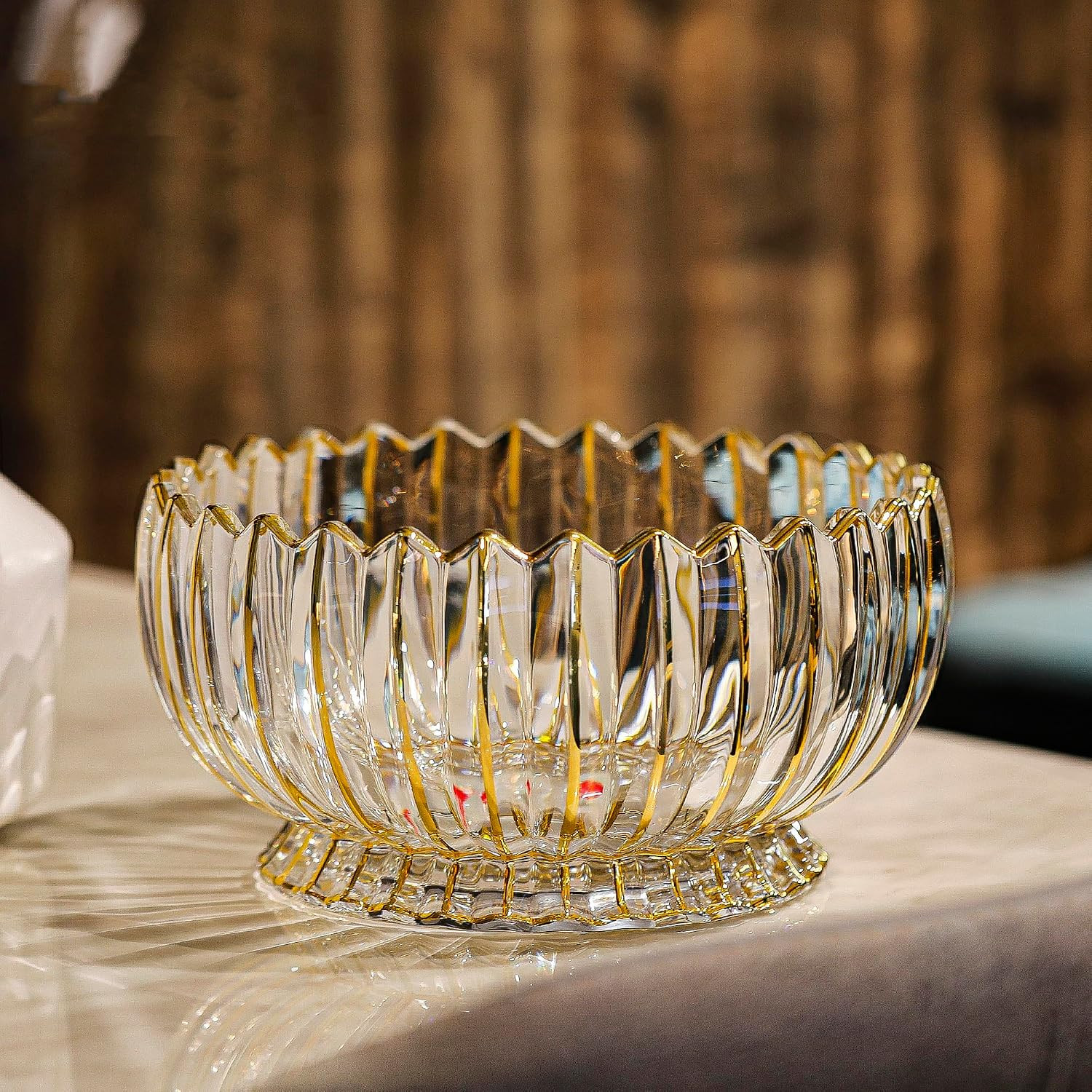 MAGCOLOR Hand painted Gold Round Crystal Glass Fruit Bowl-8.7inch Diameter, Footed Bowl,Elegant Decorative Fruit/Candy Bowl. | Amazon (US)