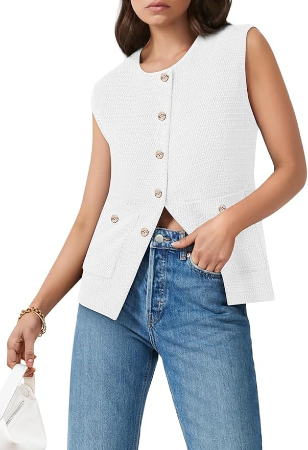 Yousify Womens Sweater Vest Sleeveless Button Down Round Neck Knitted Tank Tops Casual Cardigan f... | Amazon (US)