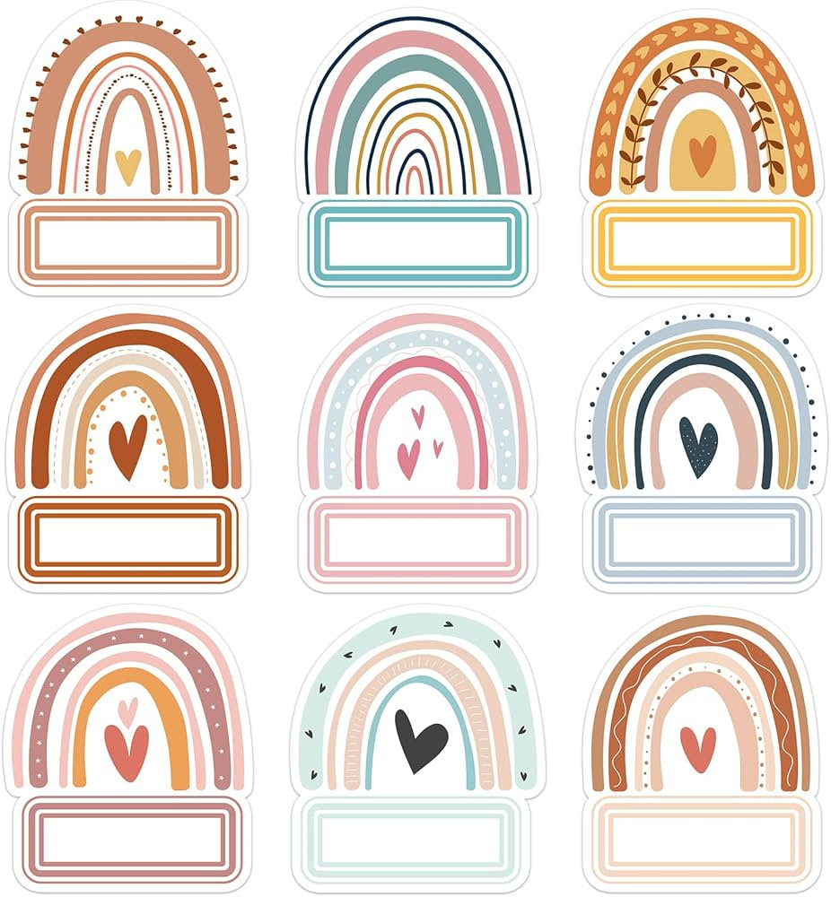 Sabary 90 Pcs Rainbow Cutout Name Tags Boho Rainbow Water Bottle Labels Cute Daycare Labels Self ... | Amazon (US)