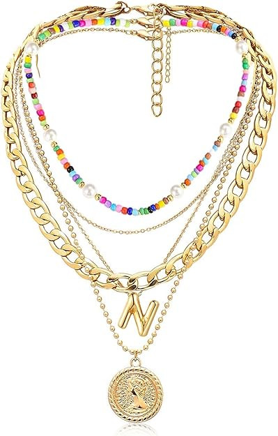 MJartoria Layered Necklaces for Women Trendy Balloon Initial Pendant Necklace Dainty Chunky Chain... | Amazon (US)