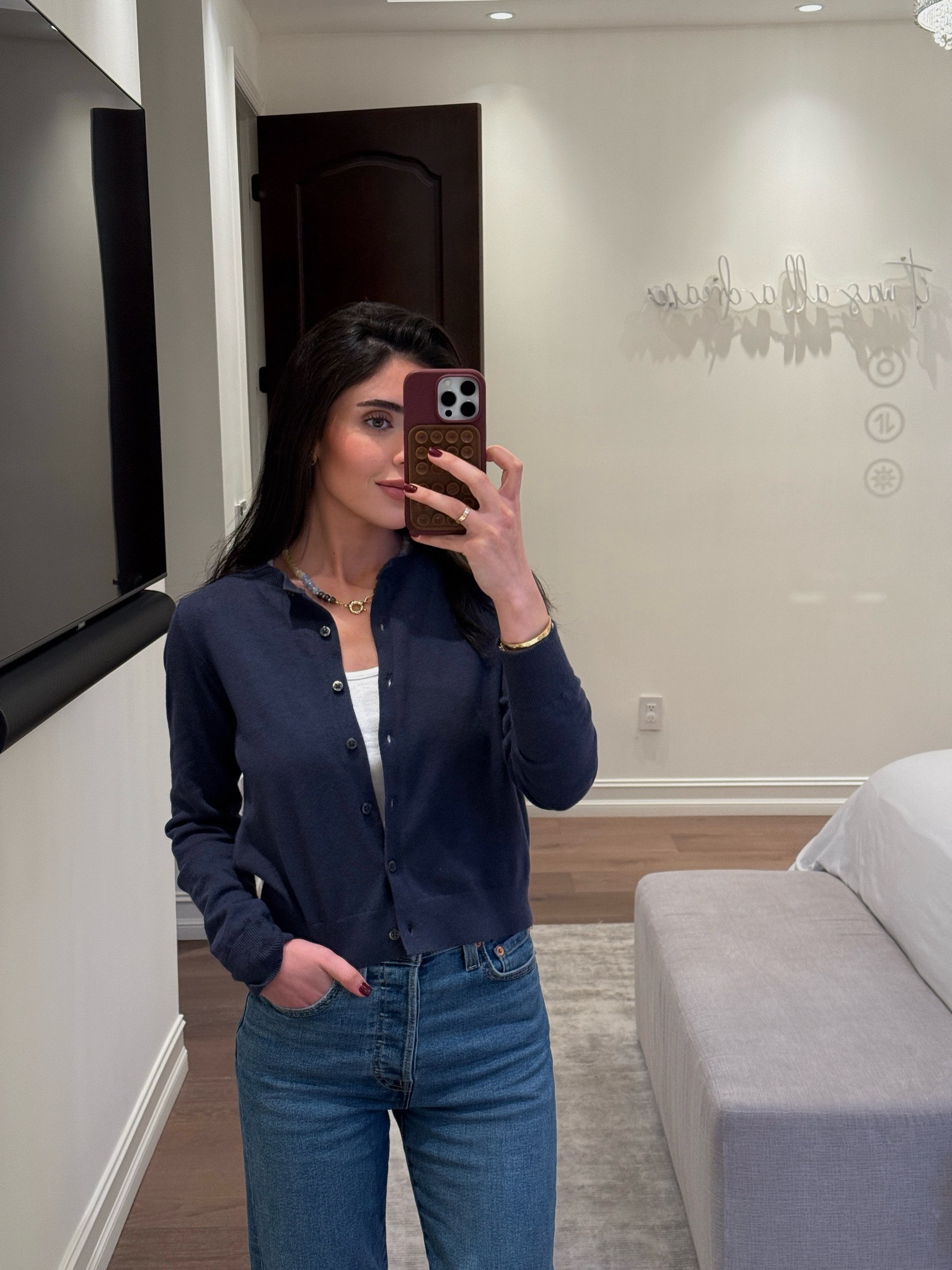 Comfy and cute!
This necklace adds a pop of color
To a simple outfit💙
Cardigan in this exact navy is sold out but I linked similar options below

#LTKSaleAlert #LTKFindsUnder50 #LTKStyleTip