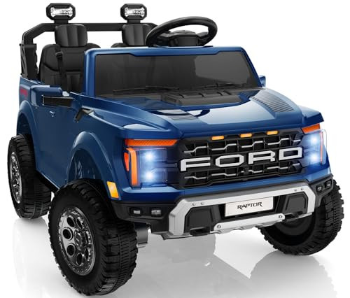 First Ride On Licensed Ford F-150 Raptor 2 Seater Ride on Car for Kids, 24 Volt Ride on Toys for Boys w/Remote Control, Kids Electric Car w/LED Lights, Bluetooth, Truck Bed Storage, Soft Start (Blue) | Amazon (US)