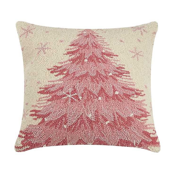 New! Pink Christmas Tree Hooked Wool Pillow | Kirkland's Home