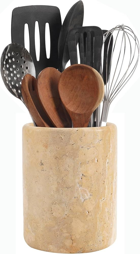 Utensil Holder 6.5'' Inches Travertine Handmade Spoon Caddy Countertop - Kitchen Utensil set Orga... | Amazon (US)