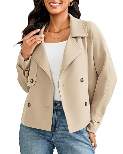 LookbookStore Fall Jacket Women Womens Outfits Dressy Casual Crop Jacket Short Trench Coats for Women Womens Jackets Fall Beige XX-Large Fits US Size 20 to 22 | Amazon (US)