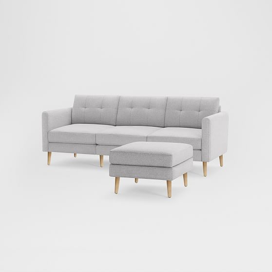 Nomad Arch Fabric Sofa with Ottoman, Crushed Gravel, Oak Wood | West Elm (US)