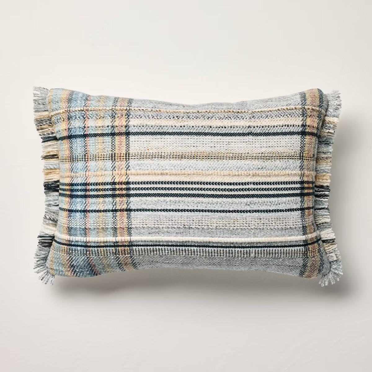 14"x20" Plaid Fringe Lumbar Throw Pillow Blue - Hearth & Hand™ with Magnolia | Target
