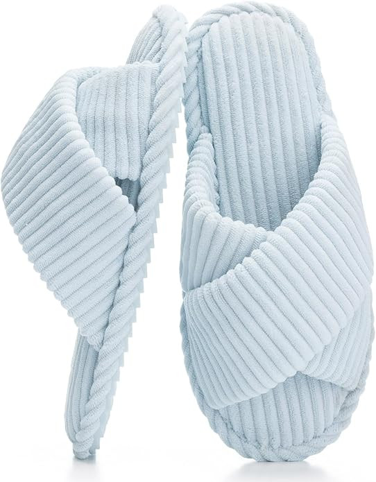 Slippers for Women Memory Foam House Bedroom Corduroy Crossbands Open Toe Slides Sandals Shoes Co... | Amazon (US)