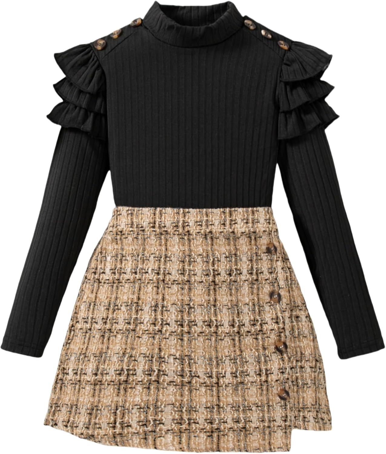 YOURUIKEY Girl Plaid Skirt Sets Fall Winter Clothes 2 Piece Outfits 8-12Y | Amazon (US)