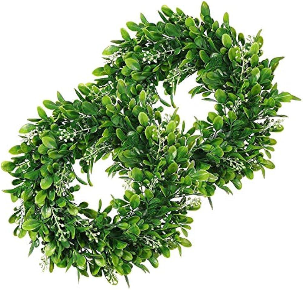 LSKYTOP 2 Pack Boxwood Wreath Round Wreath Artificial Wreath Green Leaves Wreath Door Wall Window... | Amazon (US)