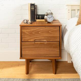 Sloane 2-Drawer Caramel Mid-Century Modern Solid Wood Nightstand | The Home Depot
