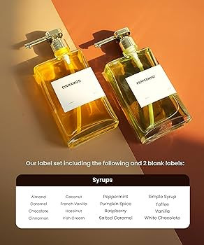 Glass Coffee Syrup Dispensers with Pumps, Syrup Bottles with Label Set - Essential Coffee Bar Acc... | Amazon (US)