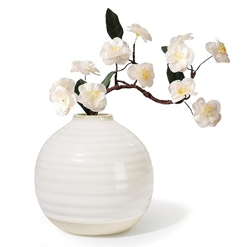 Round Vase, White Ceramic Bud Vase Narrow Mouth Round White Vases for Home Decor, Small Living Room Decorative Vases, Flower Arrangement Decoration Vase, ANTIS'S HOME | Amazon (US)