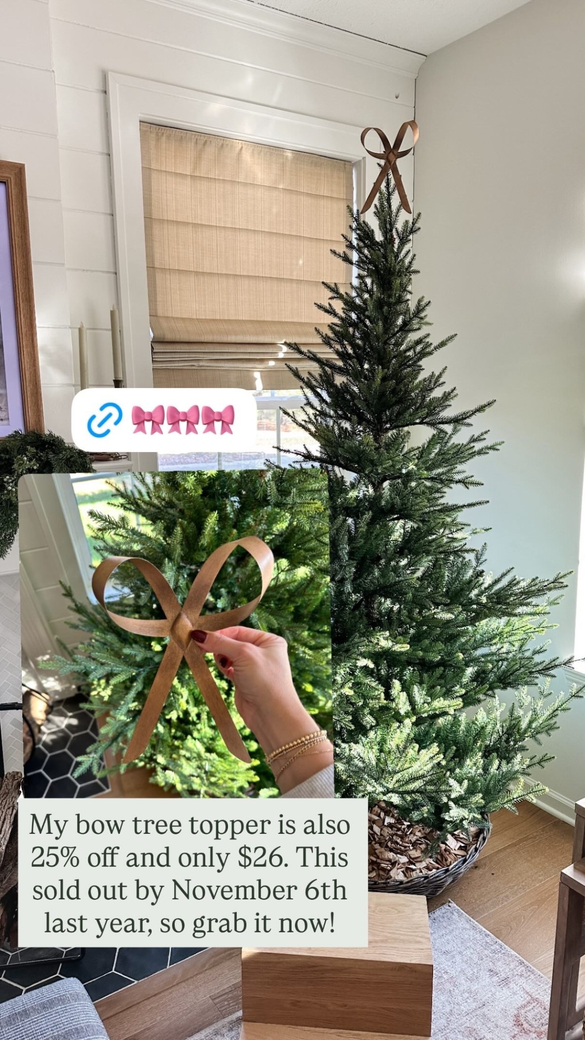 Sell out risk: high. My bow tree topper from McGee and Co. is currently 25% off! 

#LTKHome #LTKFindsUnder50 #LTKHoliday