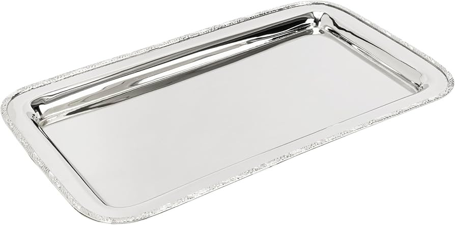 Elegance Stainless Steel Serving Tray 17" x 9.5" – Elegant Rectangular Design with Decorative R... | Amazon (US)