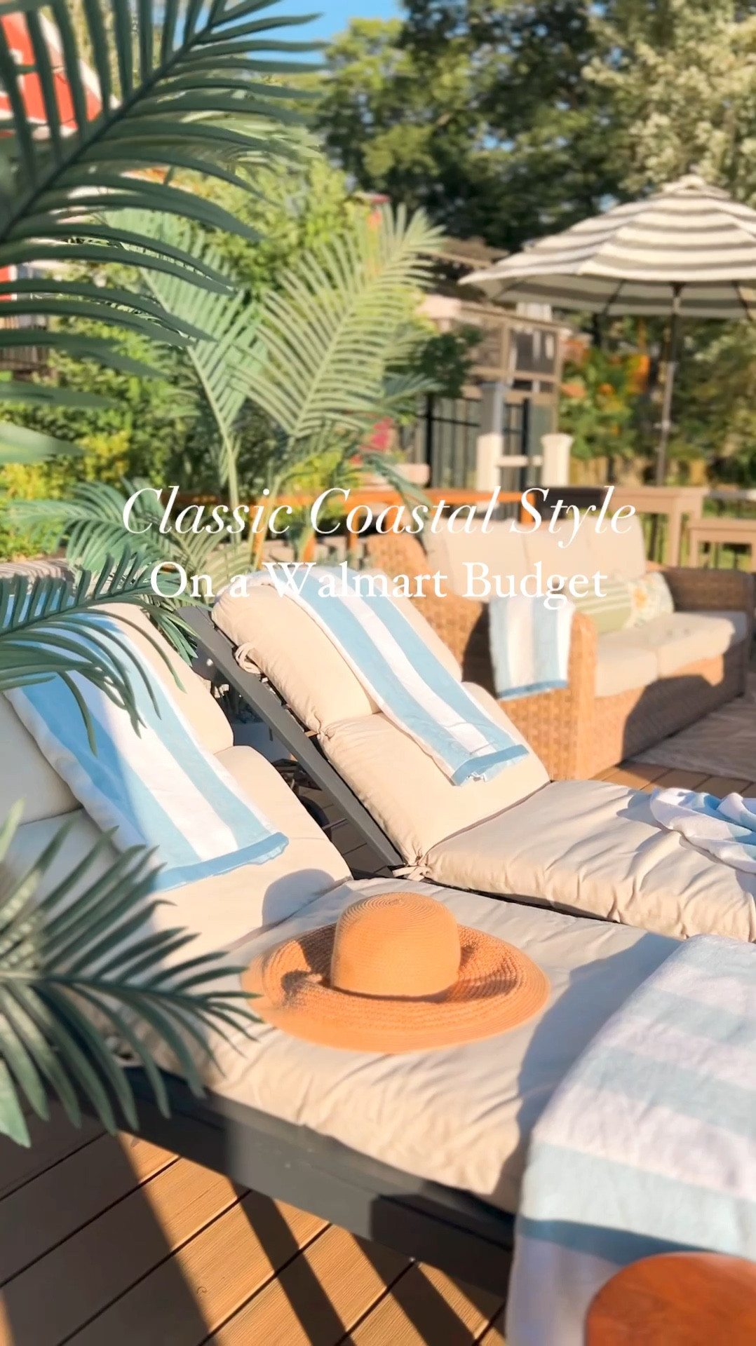 Bring classic coastal style to your summer on a budget! 🏖️ 

I just bought more of these luxurious blue and white striped resort-style pool towels at Walmart because I loved the colors and the feel. They’re $13 each and such a great budget friendly resort style option. 

They perfectly capture that upscale Coastal East Coast Serena & Lily Old Money Aesthetic that’s so beautiful.✨ 