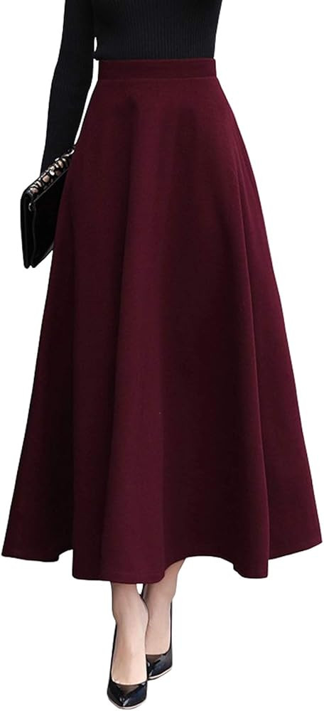 CHARTOU Women's Stretchy High Waist Woolen Flared A Line Swing Maxi Long Skirt | Amazon (US)