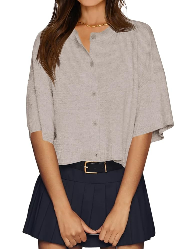 Cicy Bell Womens Half Sleeve Cardigan Sweaters Cropped Button Down Tops Oversized Lightweight Rib... | Amazon (US)
