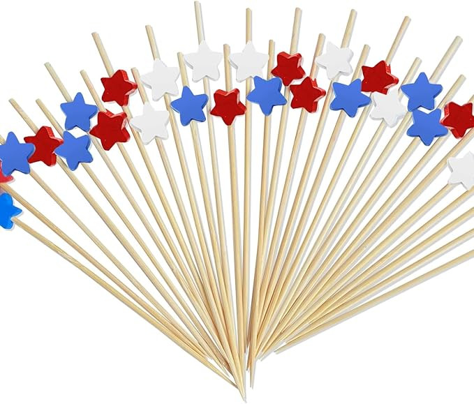 100 Pack Patriotic Star Cocktail Picks，Red White Blue Star Bamboo Tothpicks for Appetizers,4th ... | Amazon (US)
