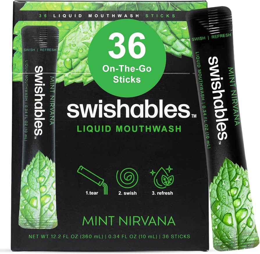 Swishables Liquid Mouthwash Packets, Mint Nirvana, 36 Travel Sticks | Amazon (US)