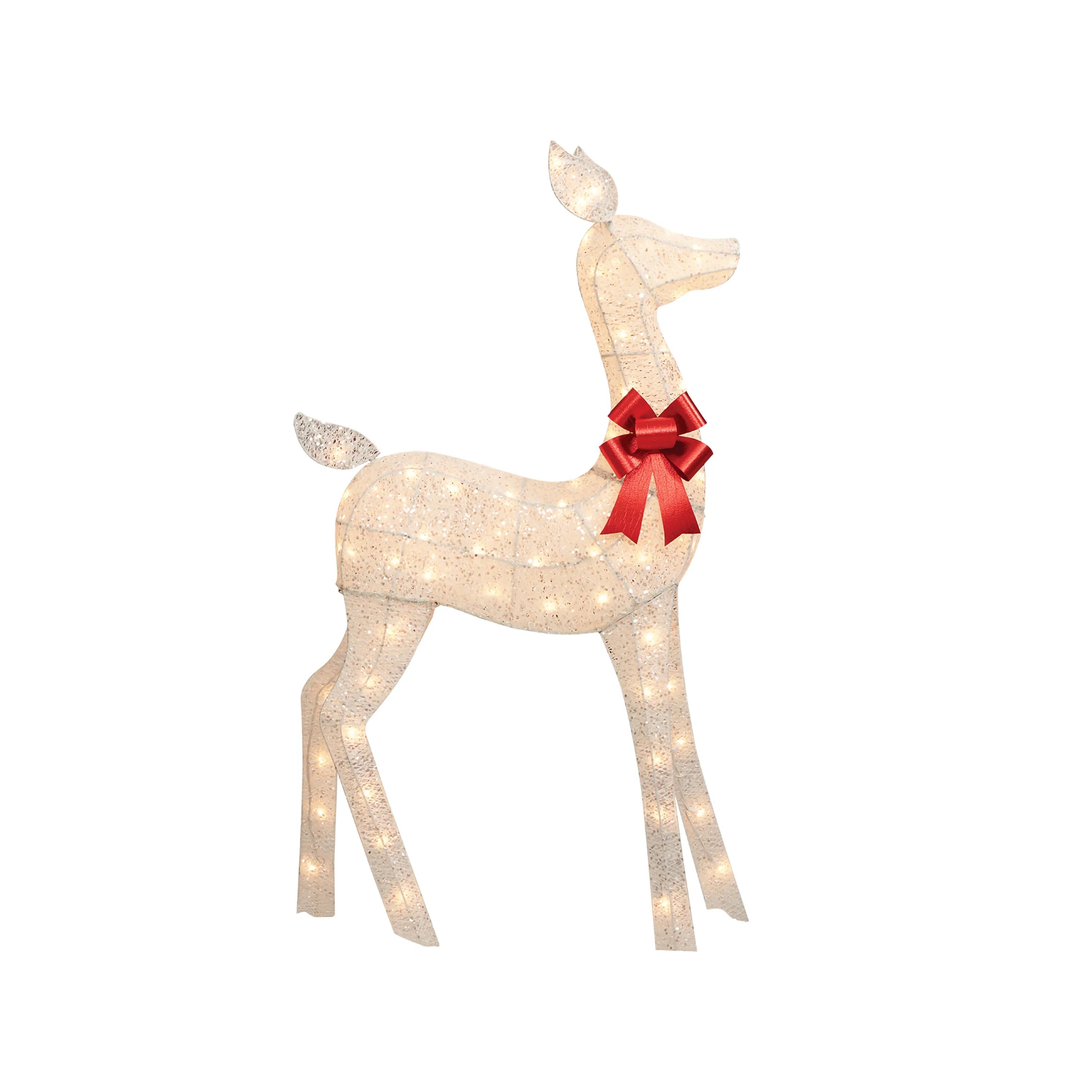 Holiday Time Light-Up Glitter Standing Doe Christmas Decoration, 52" | Walmart (US)