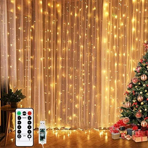 Unihoh Curtain Lights, Fairy Lights for Bedroom, 300 LEDs Warm White Twinkle Lights W/ 8 Modes US... | Amazon (CA)
