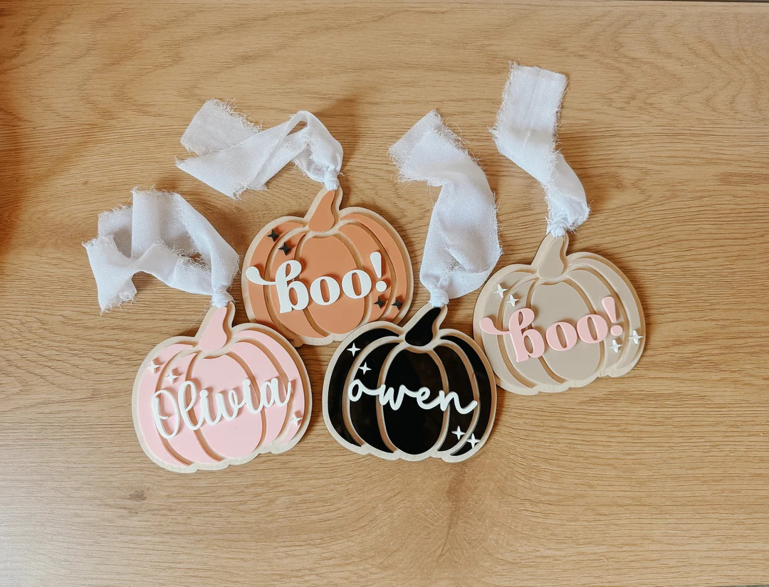 Halloween Name Tags | Halloween Basket Tags | Acrylic Name Tag | Basket Tag | Pumpkin Tag | Bat T... | Etsy (US)