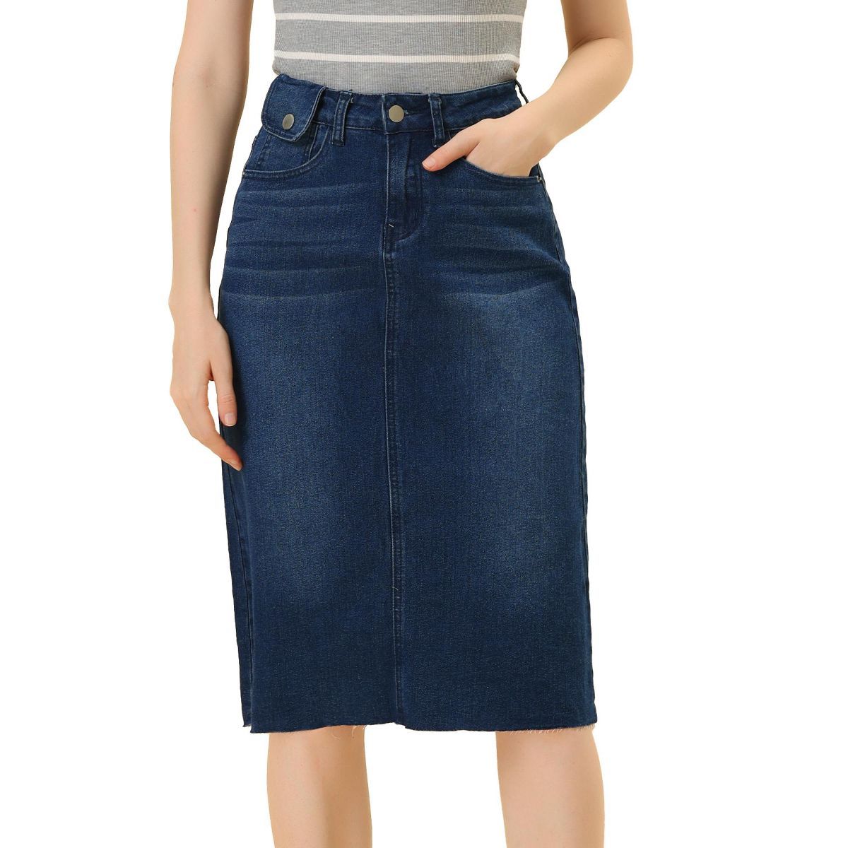 Allegra K Women's Casual Jean Skirt High Waist Back Vent Short Denim Skirts | Target