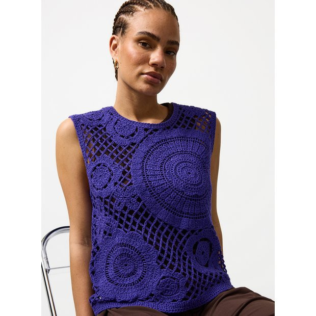 Bright Blue Crochet Circle Detail Vest Top XS | Tu Clothing