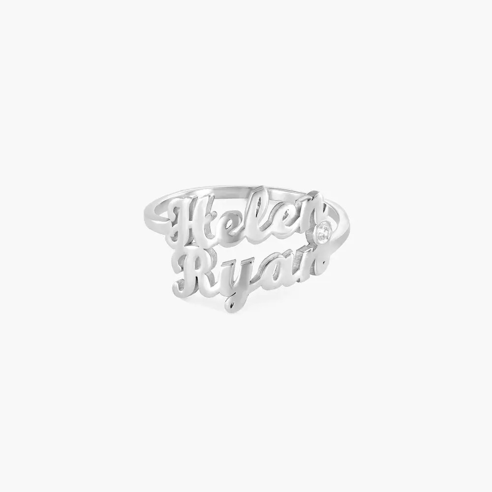 Two is Better Than One Name Ring with Diamond - Silver | Oak & Luna (US)
