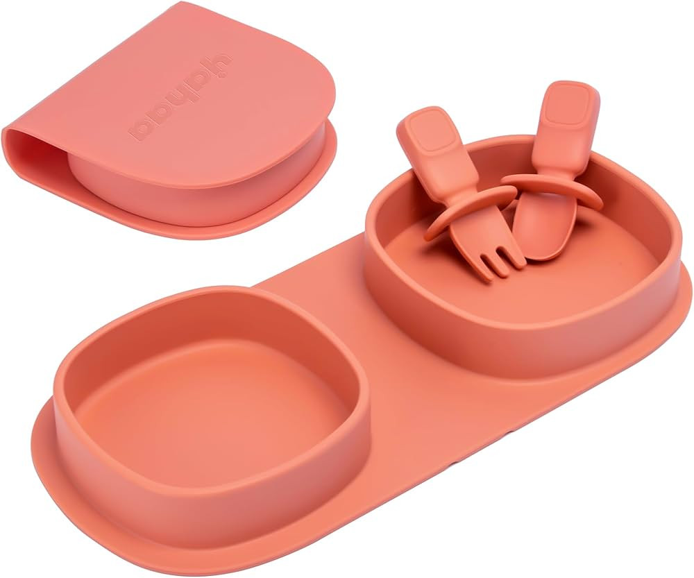 Toddler Plates Travel Essential on the go,Baby Plates with Forks and Spoons Self Feeding 6 months... | Amazon (US)
