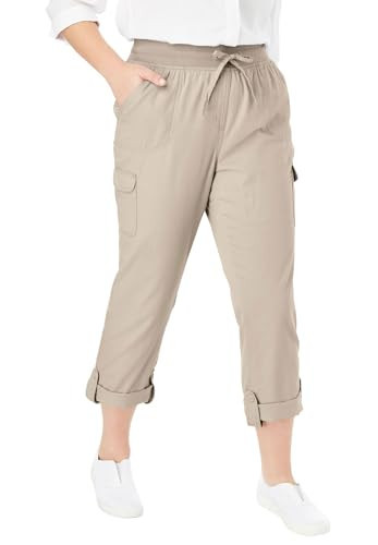 Woman Within Plus Size Convertible 2-in-1 Cargo Pant & Capri Elastic Waist - 16 W, Natural Khaki | Amazon (US)