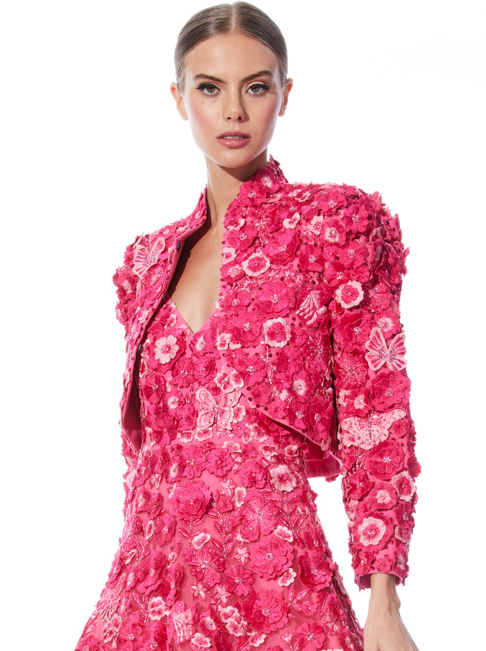 LORNA CROPPED FLORAL APPLIQUE JACKET | Alice + Olivia