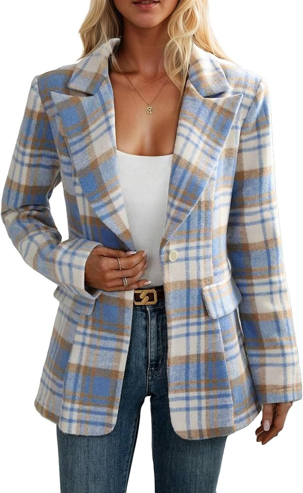 Mina Self 2025 Fall Women's Plaid Flannel Blazer Jacket - Slim-Fit Fully-Lined Tantan Casual Work... | Amazon (US)