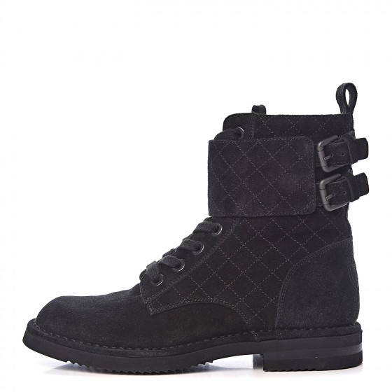 CHANEL Suede Calfskin Quilted Combat Short Boots 37 Black | Fashionphile