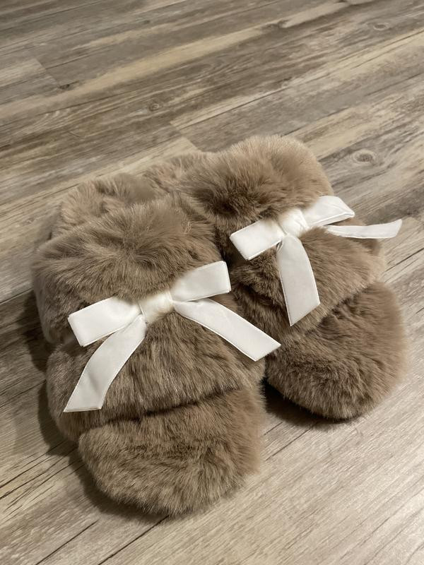 Maeve Faux-Fur Open-Toe Bow Slippers | Anthropologie (US)