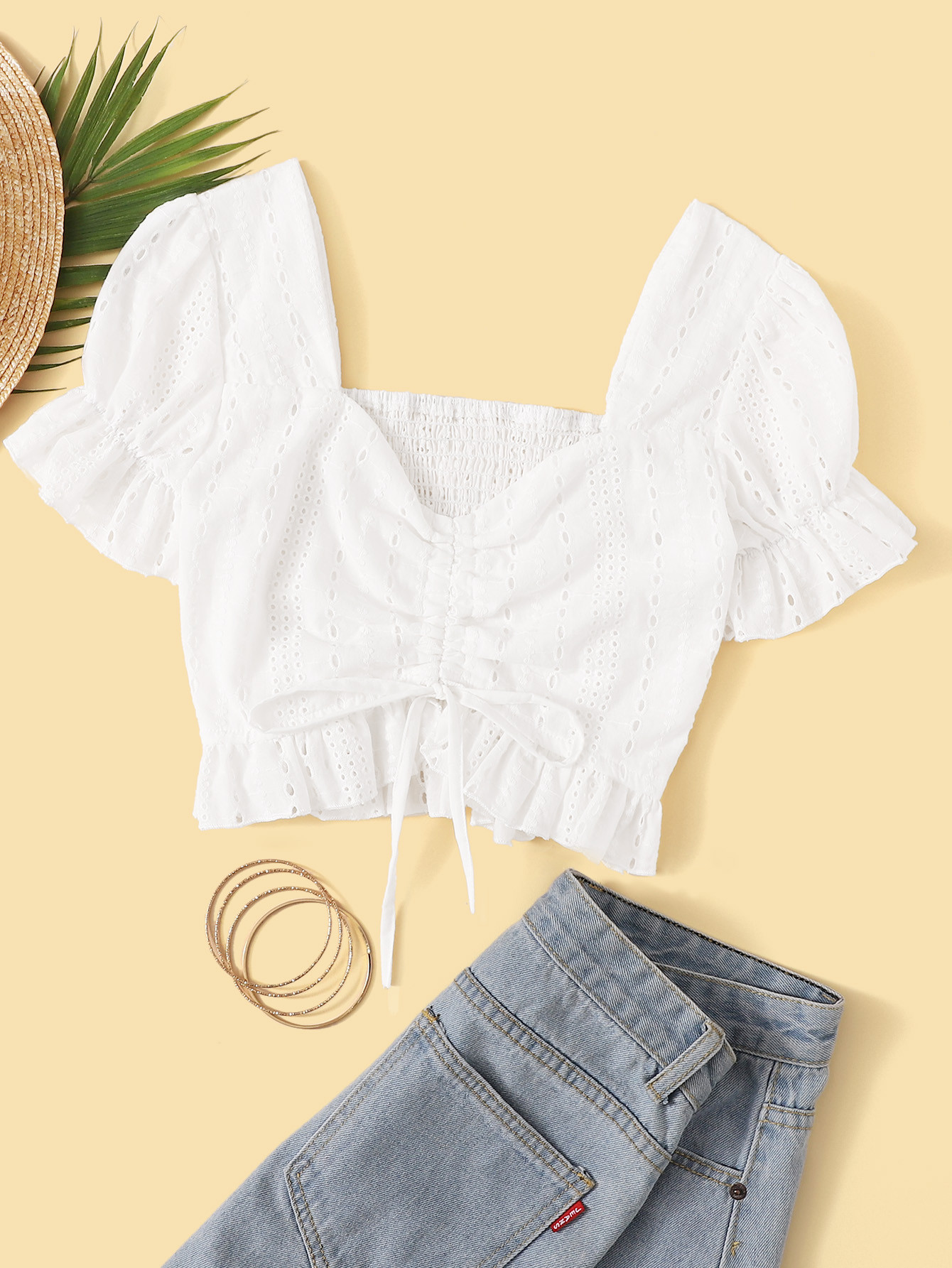 Schiffy Drawstring Crop Top | SHEIN