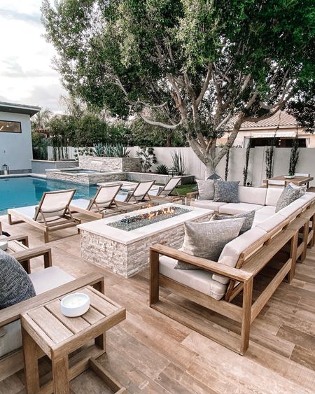 Our outdoor patio..love this chic yet modern set! We have the matching sectional, chaises, dining table and bar…and it is beautiful. The color is driftwood
#

#LTKSeasonal #LTKFamily #LTKStyleTip