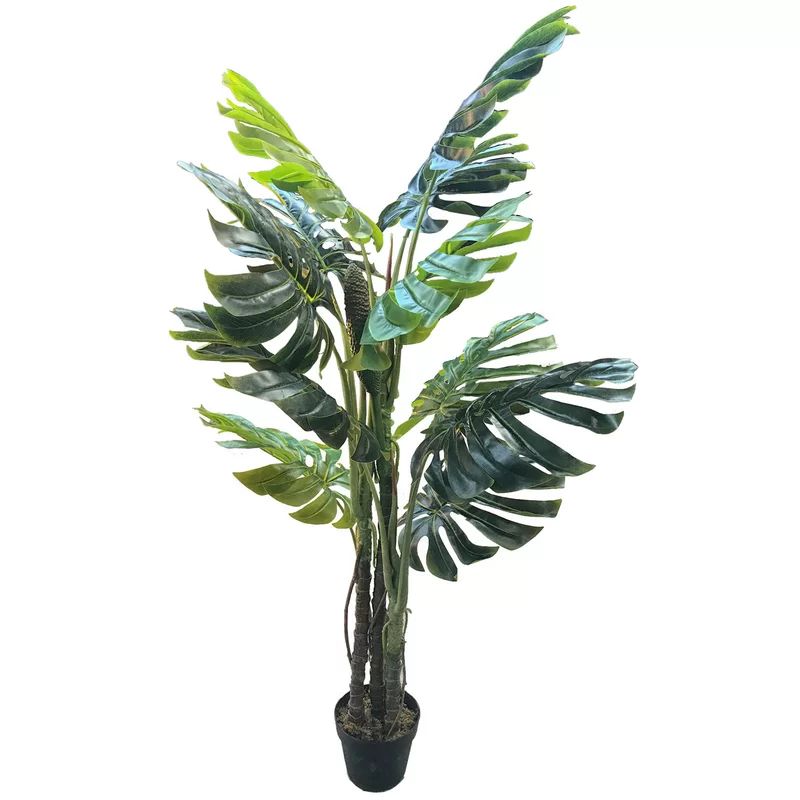 Real Touch Split Philodendron Monstera and Bud Silk Foliage Plant in Pot | Wayfair North America