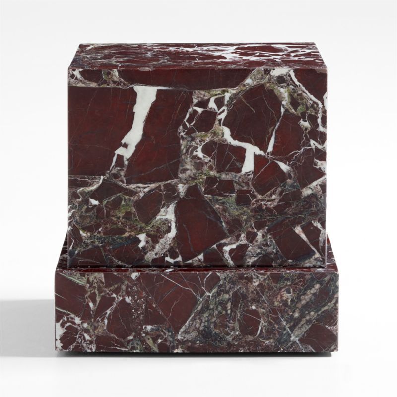 La Sienna Piccolo Dark Red Marble Plinth Side Table by Athena Calderone | Crate & Barrel | Crate & Barrel