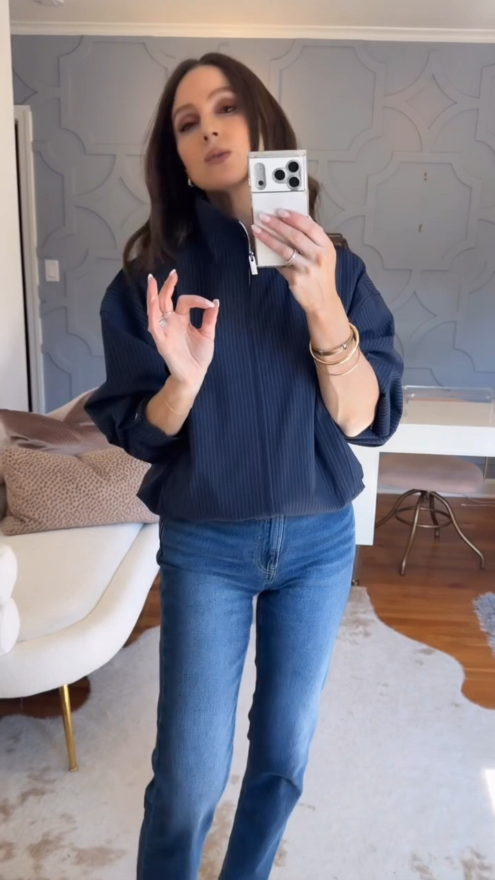 This pinstripe zip-up jacket is such a chic fall layer — tailored enough to feel polished, easy enough to throw on with jeans every day. I'm in my true size small. @Aritzia #ad #aritziapartner

Aritzia Fall 2026 • Stylist Picks • Elevated Workwear 

 #LTKSeasonal #LTKOver40