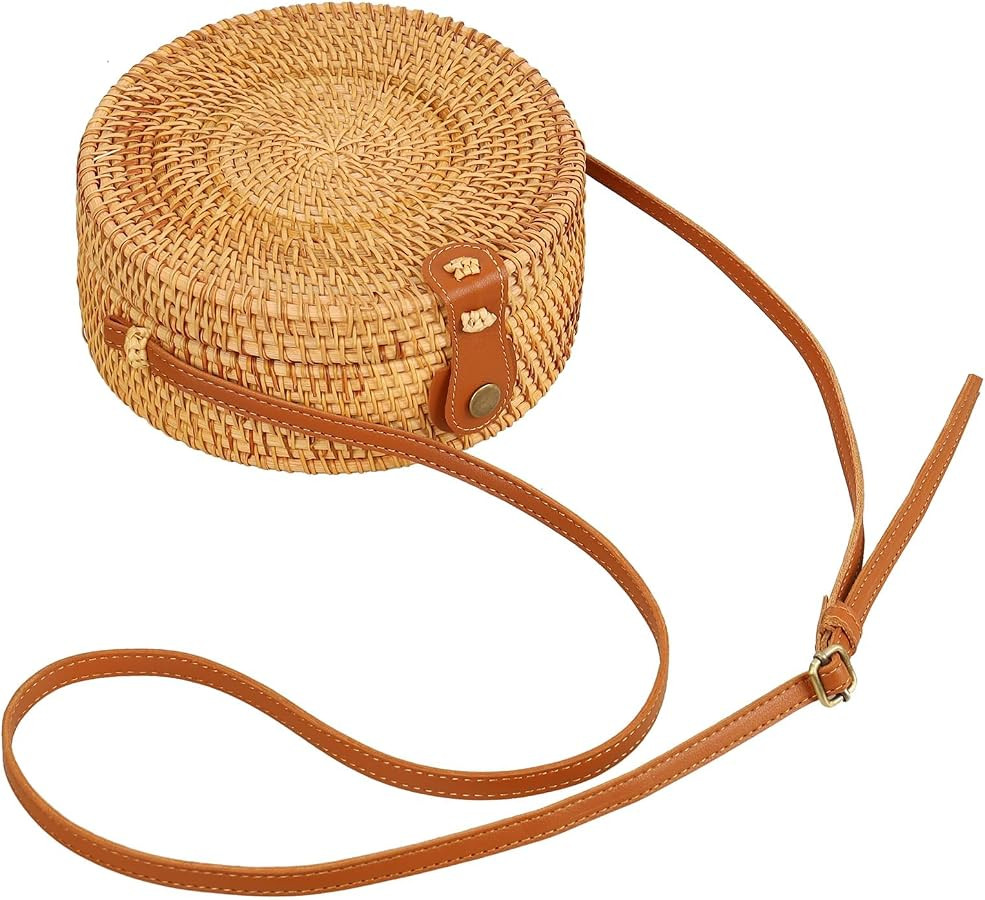 Handwoven Round Rattan Straw Bag for Women | Amazon (US)