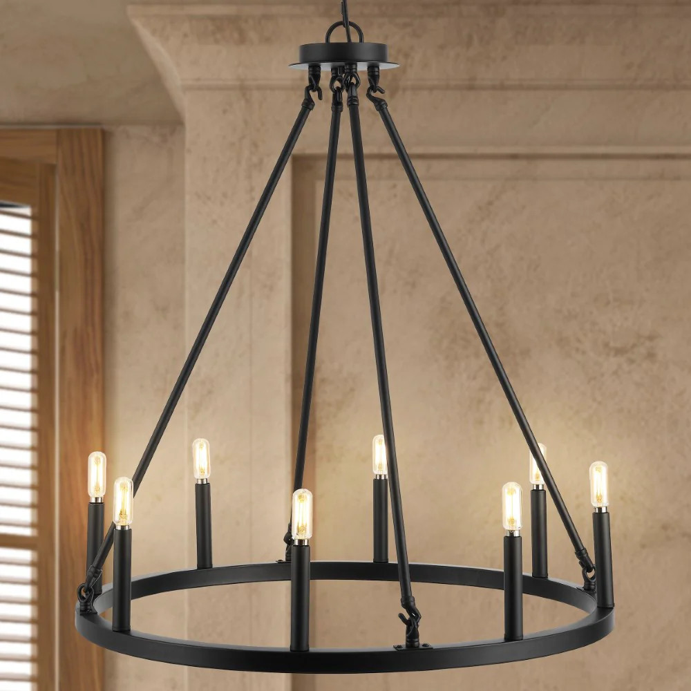 Oberto Ring 28" 8-Light Iron Rustic Farmhouse LED Chandelier | Shop Simon