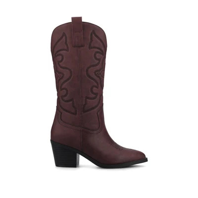 CHANTRY COWGIRL VEGAN LEATHER BOOTS IN WIDE CALF - Oxblood Nubuck | Journee Collection
